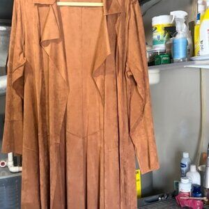 Soft Surroundings Faux Suede Duster Jacket Brown Long Open Front Coat SZ 1X